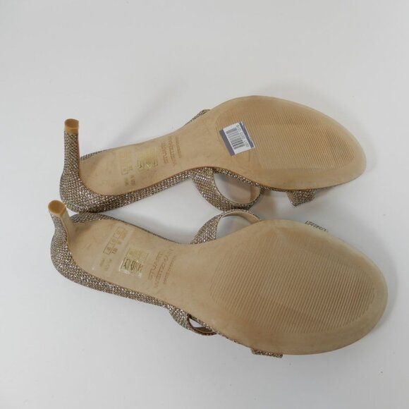 STUART WEITZMAN Soiree Shimmer Stiletto Heel Sandals Size 7.5 Platinum Gold $425 - Picture 14 of 15